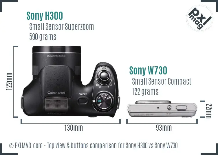 Sony H300 vs Sony W730 top view buttons comparison
