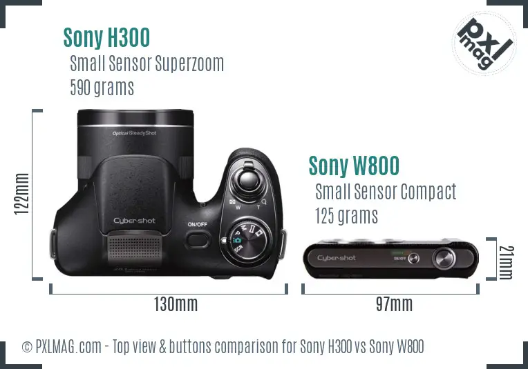 Sony H300 vs Sony W800 top view buttons comparison