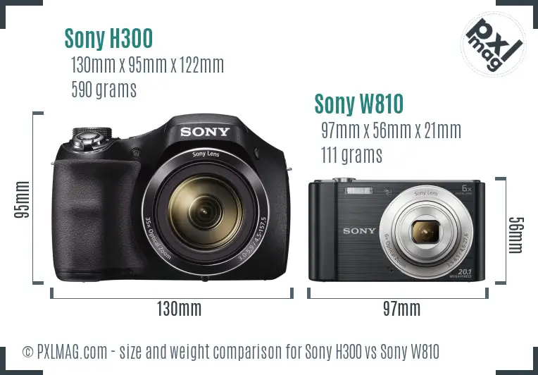 Sony H300 vs Sony W810 size comparison