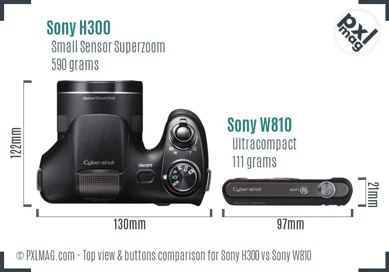 Sony H300 vs Sony W810 top view buttons comparison