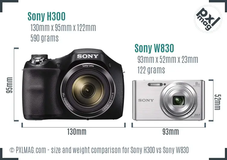 Sony H300 vs Sony W830 size comparison