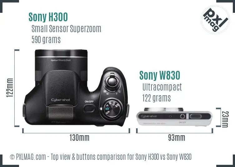 Sony H300 vs Sony W830 top view buttons comparison