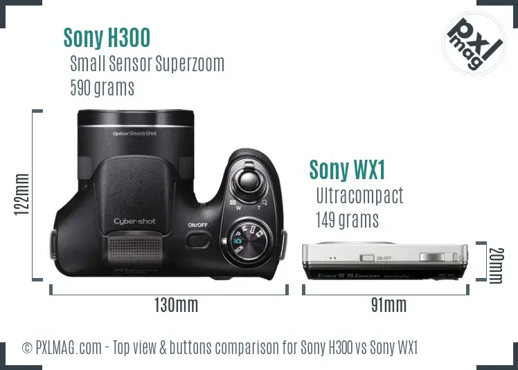 Sony H300 vs Sony WX1 top view buttons comparison