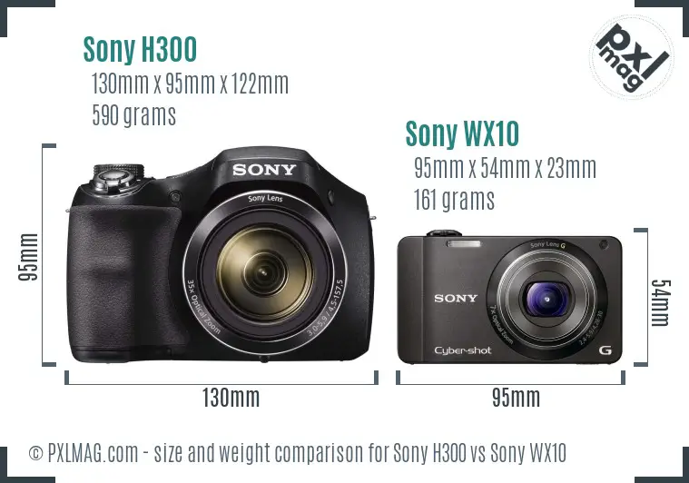Sony H300 vs Sony WX10 size comparison