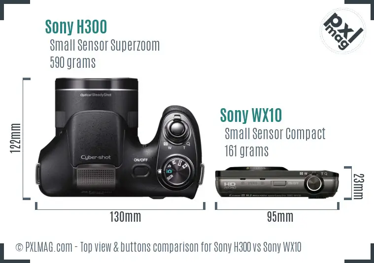 Sony H300 vs Sony WX10 top view buttons comparison