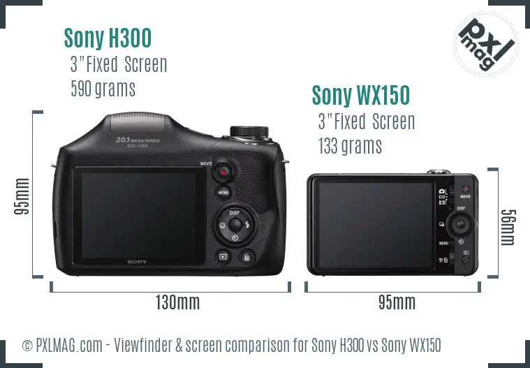 Sony H300 vs Sony WX150 Screen and Viewfinder comparison