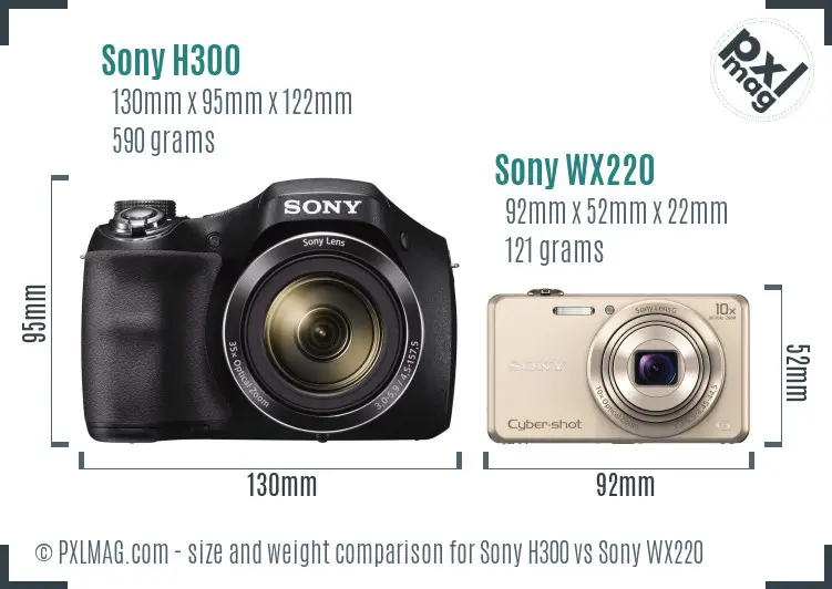 Sony H300 vs Sony WX220 size comparison