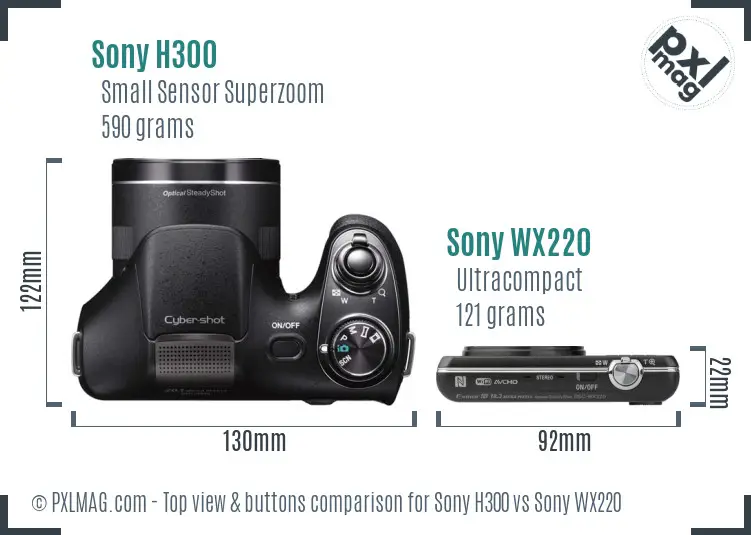Sony H300 vs Sony WX220 top view buttons comparison
