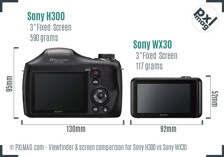 Sony H300 vs Sony WX30 Screen and Viewfinder comparison