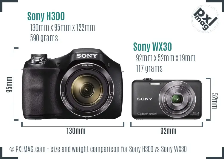 Sony H300 vs Sony WX30 size comparison