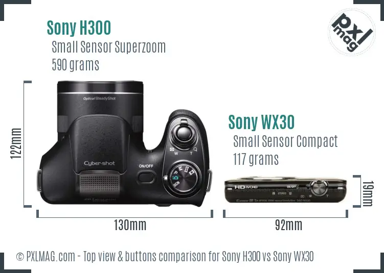 Sony H300 vs Sony WX30 top view buttons comparison