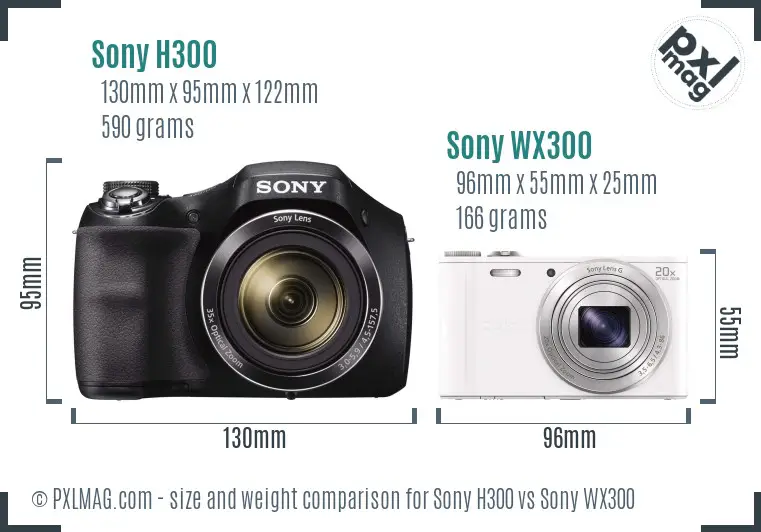 Sony H300 vs Sony WX300 size comparison