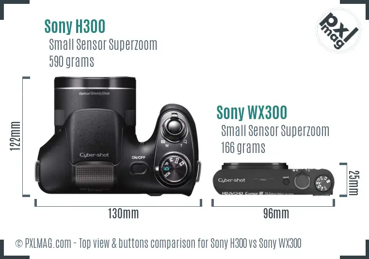 Sony H300 vs Sony WX300 top view buttons comparison