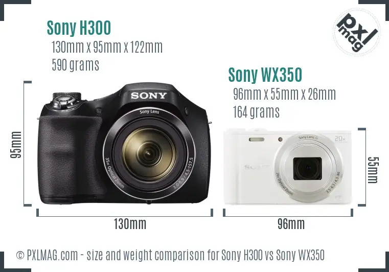 Sony H300 vs Sony WX350 size comparison