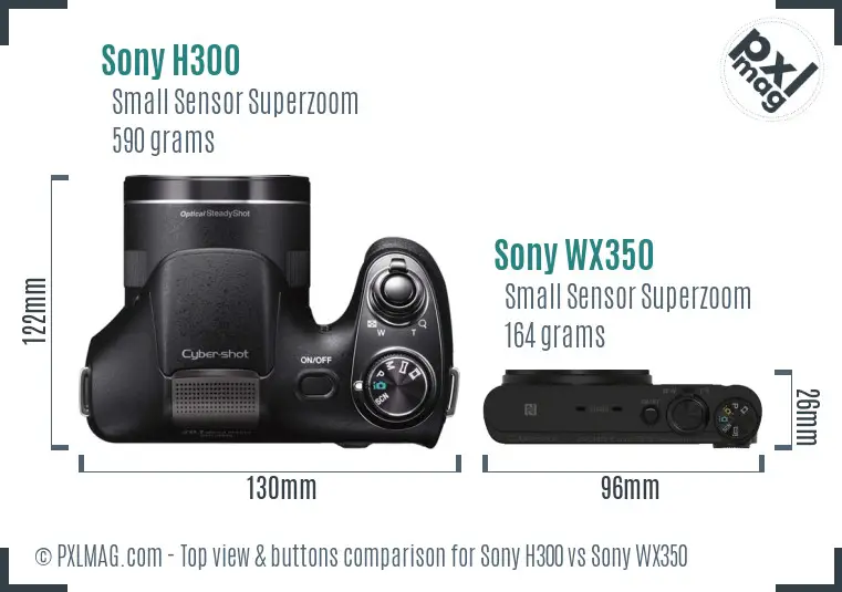 Sony H300 vs Sony WX350 top view buttons comparison