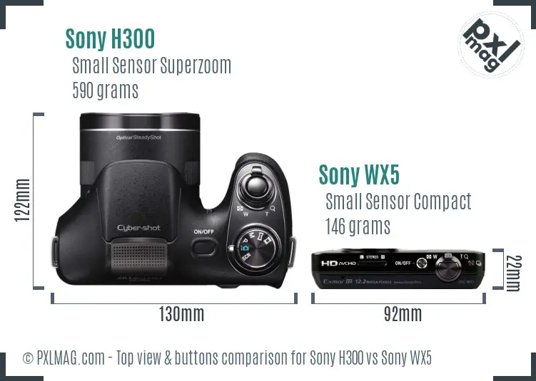 Sony H300 vs Sony WX5 top view buttons comparison