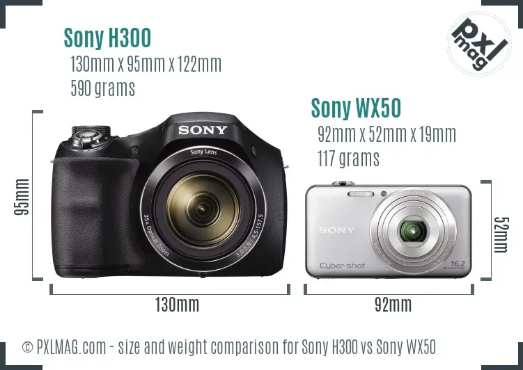 Sony H300 vs Sony WX50 size comparison