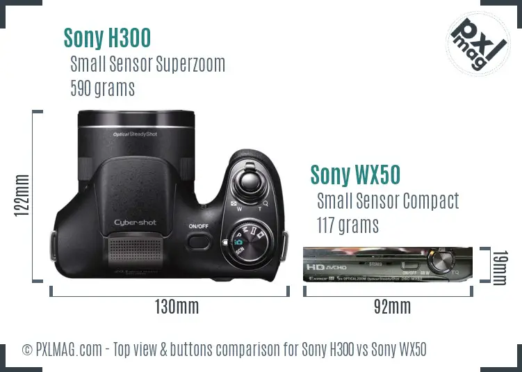 Sony H300 vs Sony WX50 top view buttons comparison