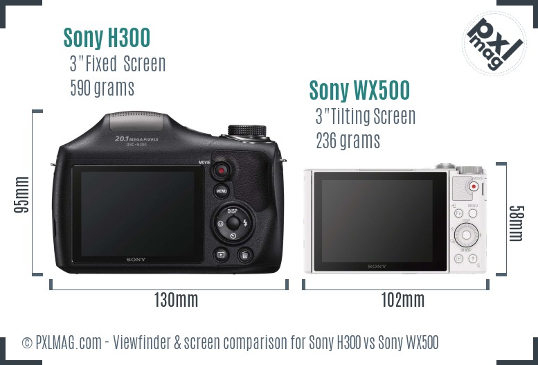 Sony H300 vs Sony WX500 Screen and Viewfinder comparison