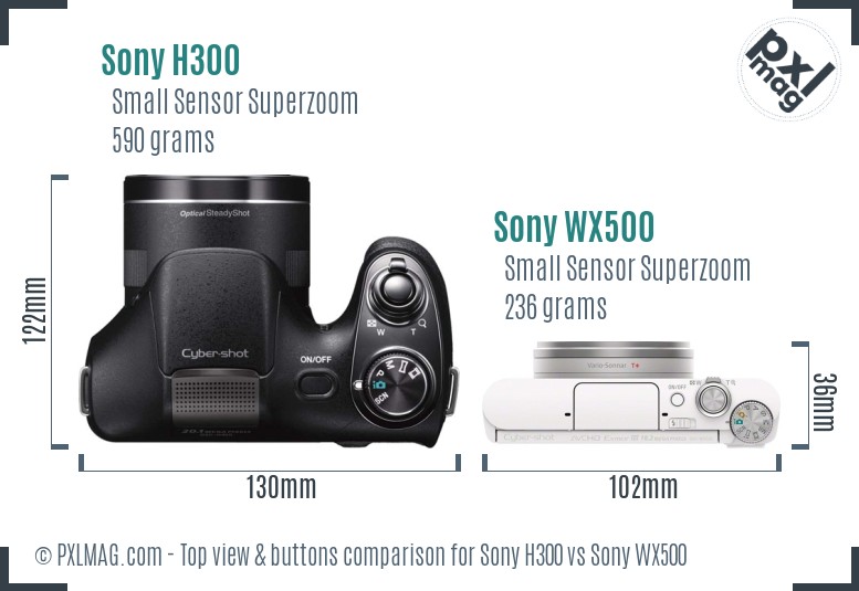 Sony H300 vs Sony WX500 top view buttons comparison