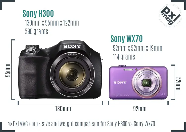 Sony H300 vs Sony WX70 size comparison