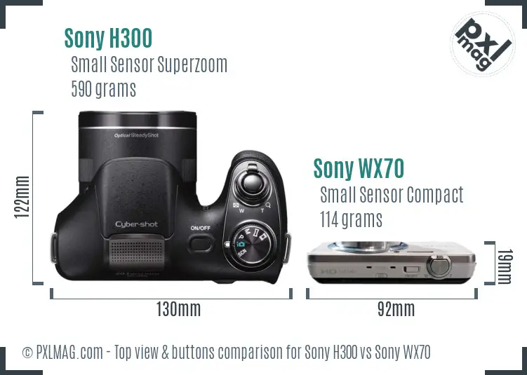Sony H300 vs Sony WX70 top view buttons comparison