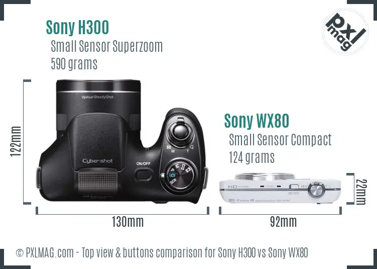 Sony H300 vs Sony WX80 top view buttons comparison