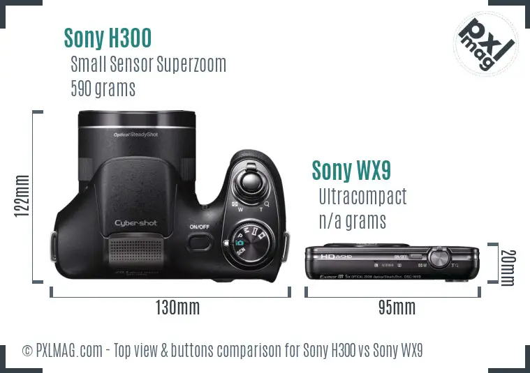 Sony H300 vs Sony WX9 top view buttons comparison