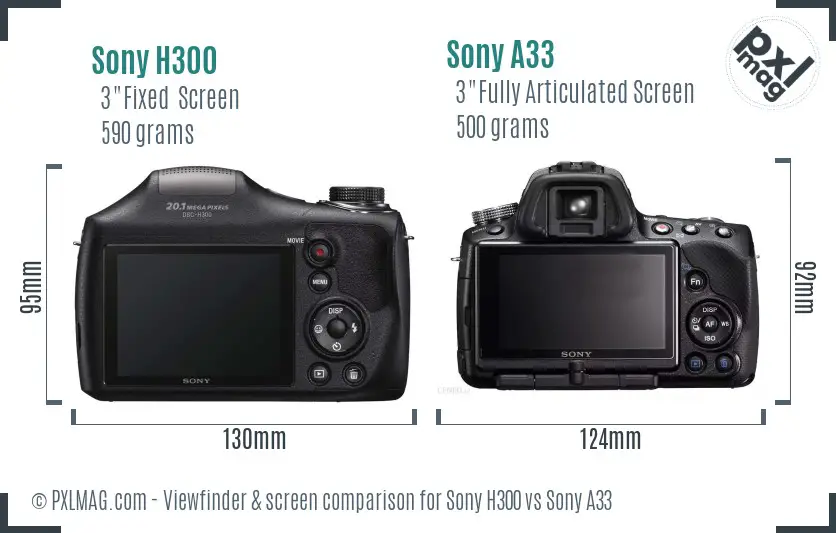Sony H300 vs Sony A33 Screen and Viewfinder comparison