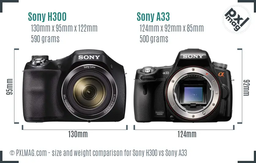 Sony H300 vs Sony A33 size comparison