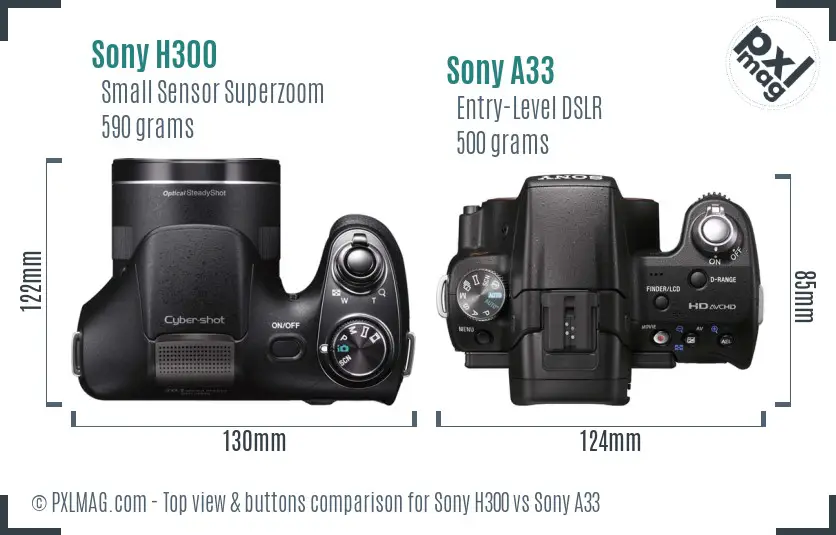 Sony H300 vs Sony A33 top view buttons comparison