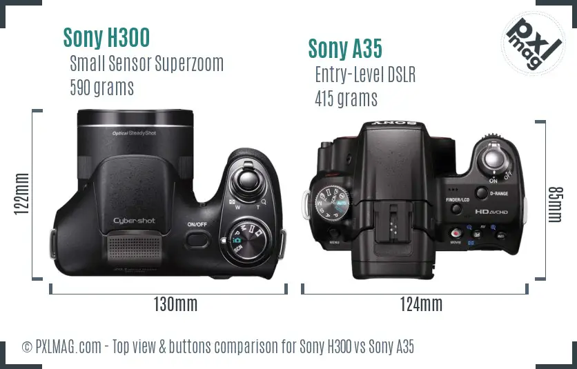 Sony H300 vs Sony A35 top view buttons comparison