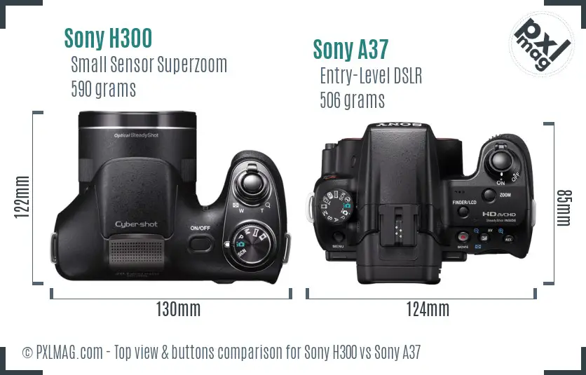 Sony H300 vs Sony A37 top view buttons comparison