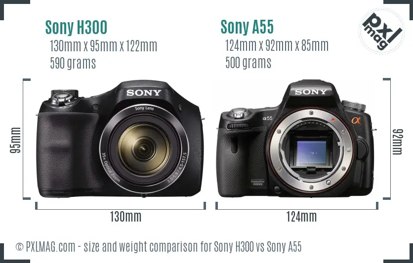 Sony H300 vs Sony A55 size comparison