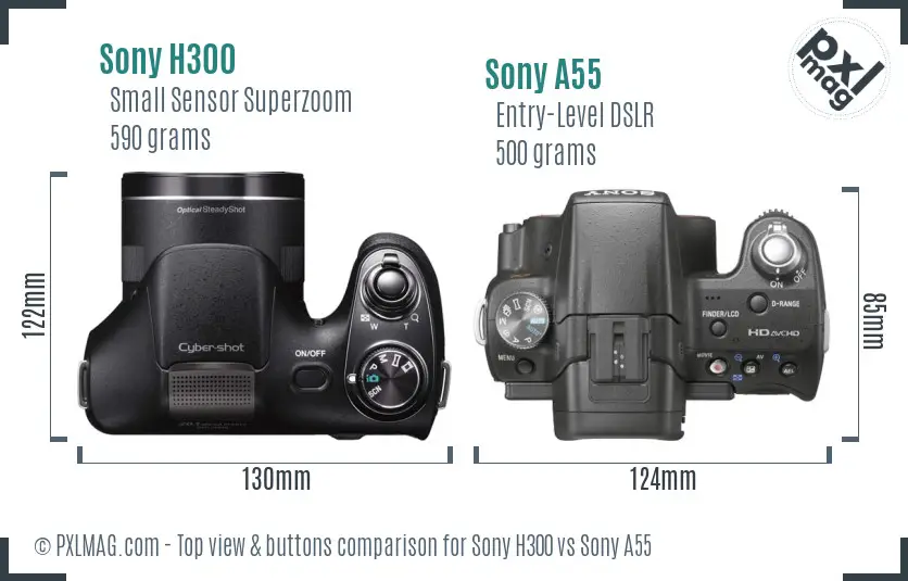 Sony H300 vs Sony A55 top view buttons comparison