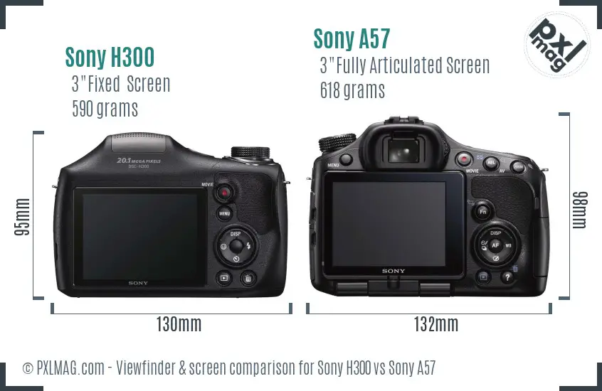 Sony H300 vs Sony A57 Screen and Viewfinder comparison