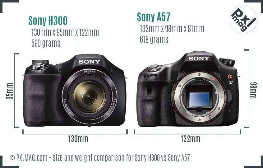 Sony H300 vs Sony A57 size comparison