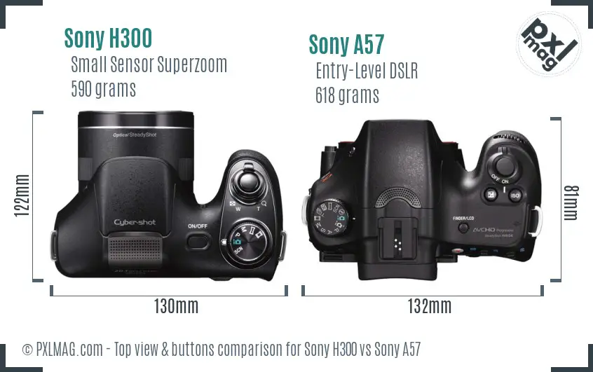 Sony H300 vs Sony A57 top view buttons comparison
