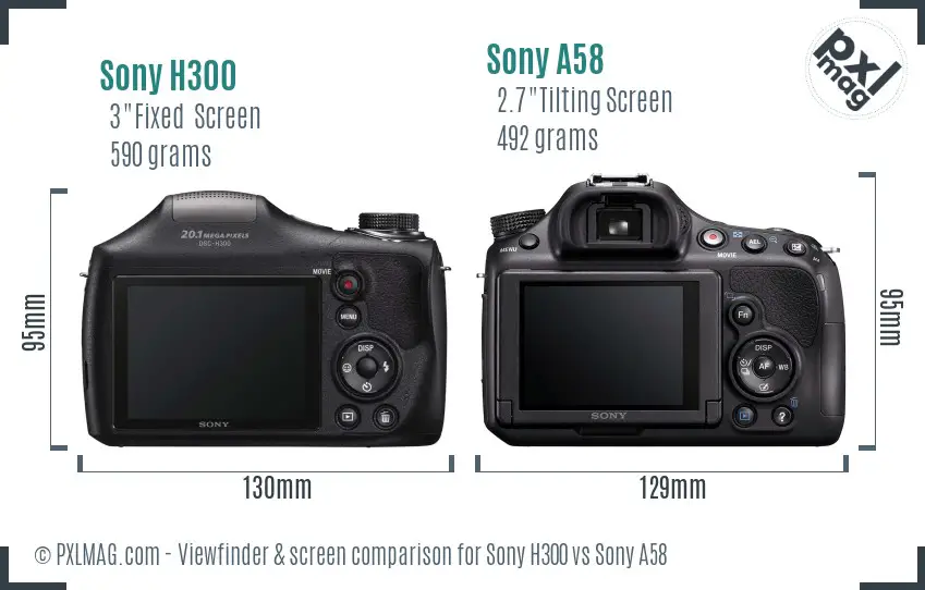 Sony H300 vs Sony A58 Screen and Viewfinder comparison