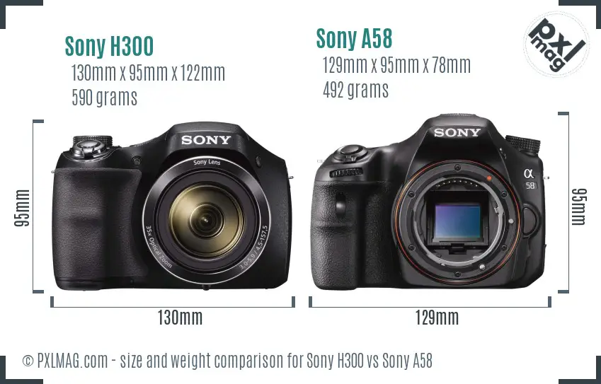 Sony H300 vs Sony A58 size comparison