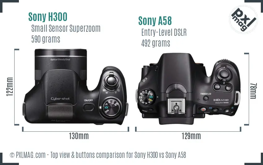 Sony H300 vs Sony A58 top view buttons comparison