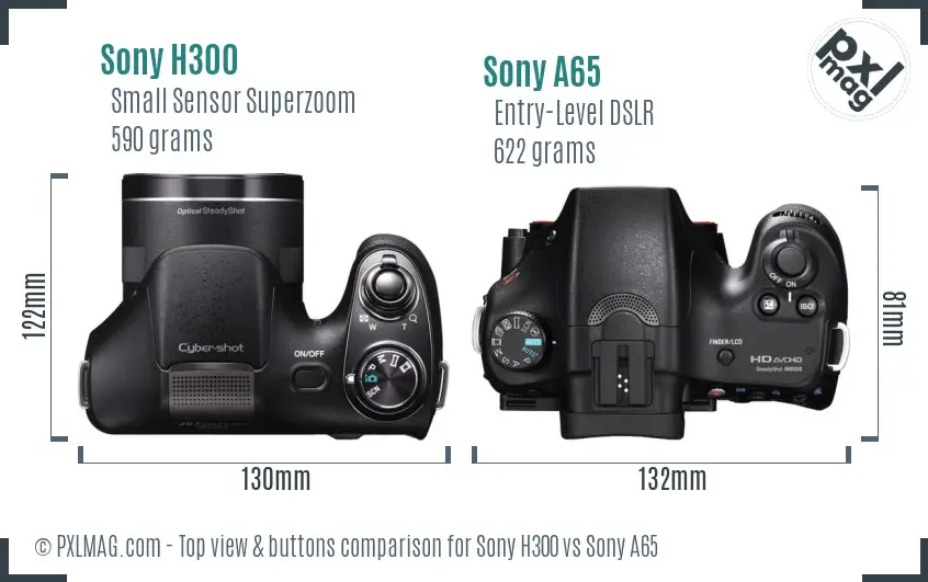 Sony H300 vs Sony A65 top view buttons comparison