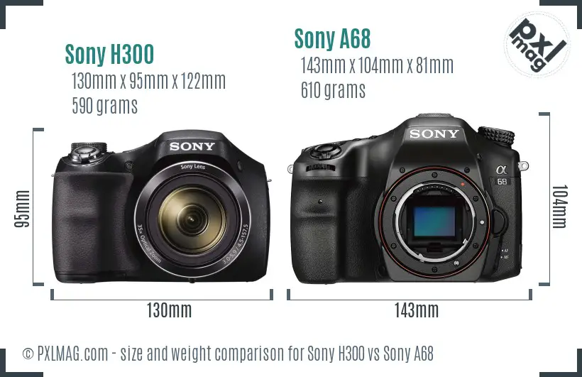 Sony H300 vs Sony A68 size comparison