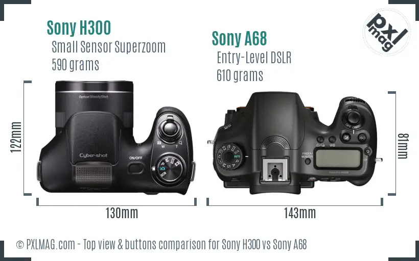 Sony H300 vs Sony A68 top view buttons comparison