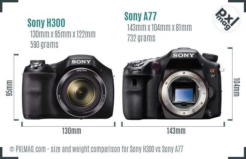 Sony H300 vs Sony A77 size comparison