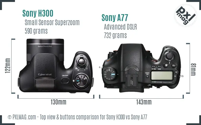 Sony H300 vs Sony A77 top view buttons comparison