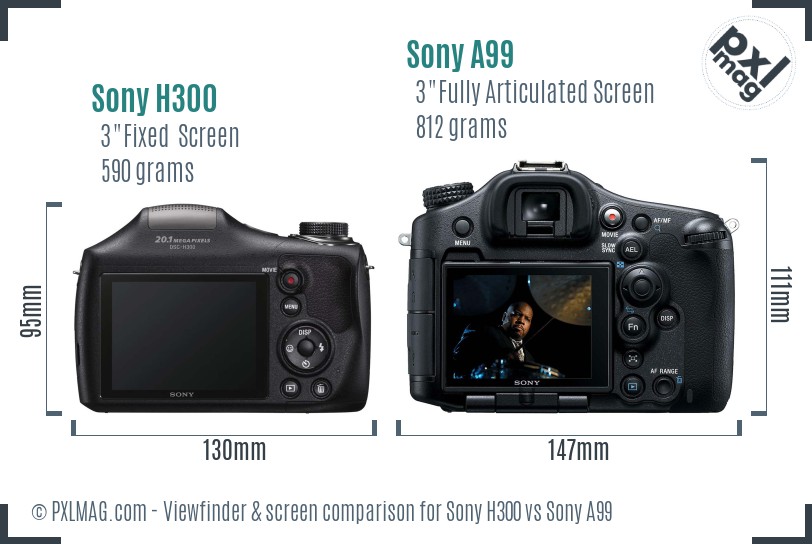 Sony H300 vs Sony A99 Screen and Viewfinder comparison