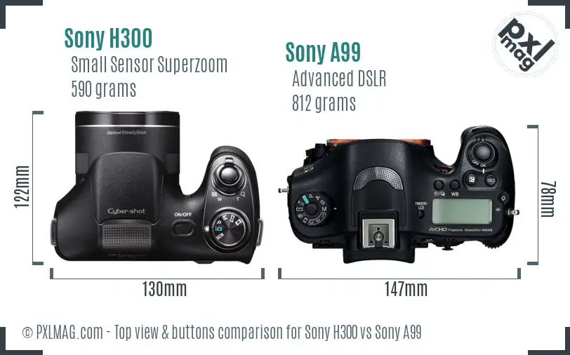 Sony H300 vs Sony A99 top view buttons comparison