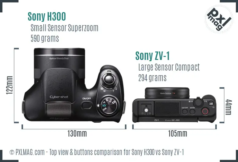 Sony H300 vs Sony ZV-1 top view buttons comparison