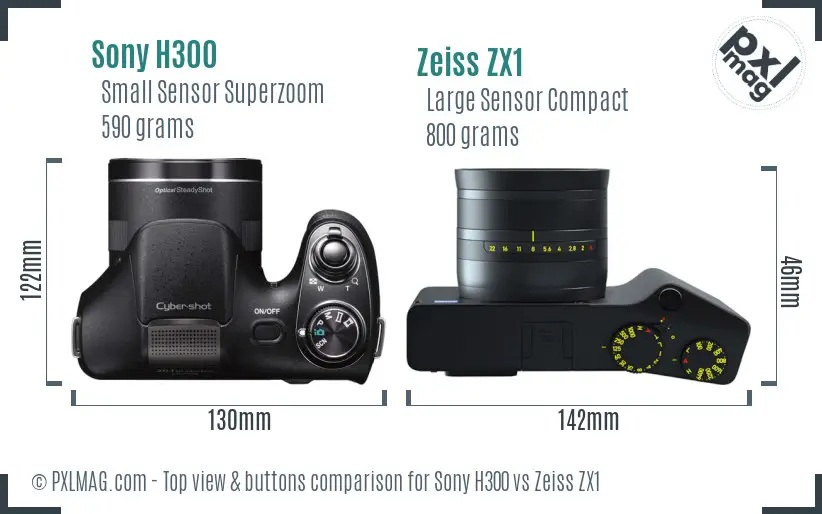 Sony H300 vs Zeiss ZX1 top view buttons comparison